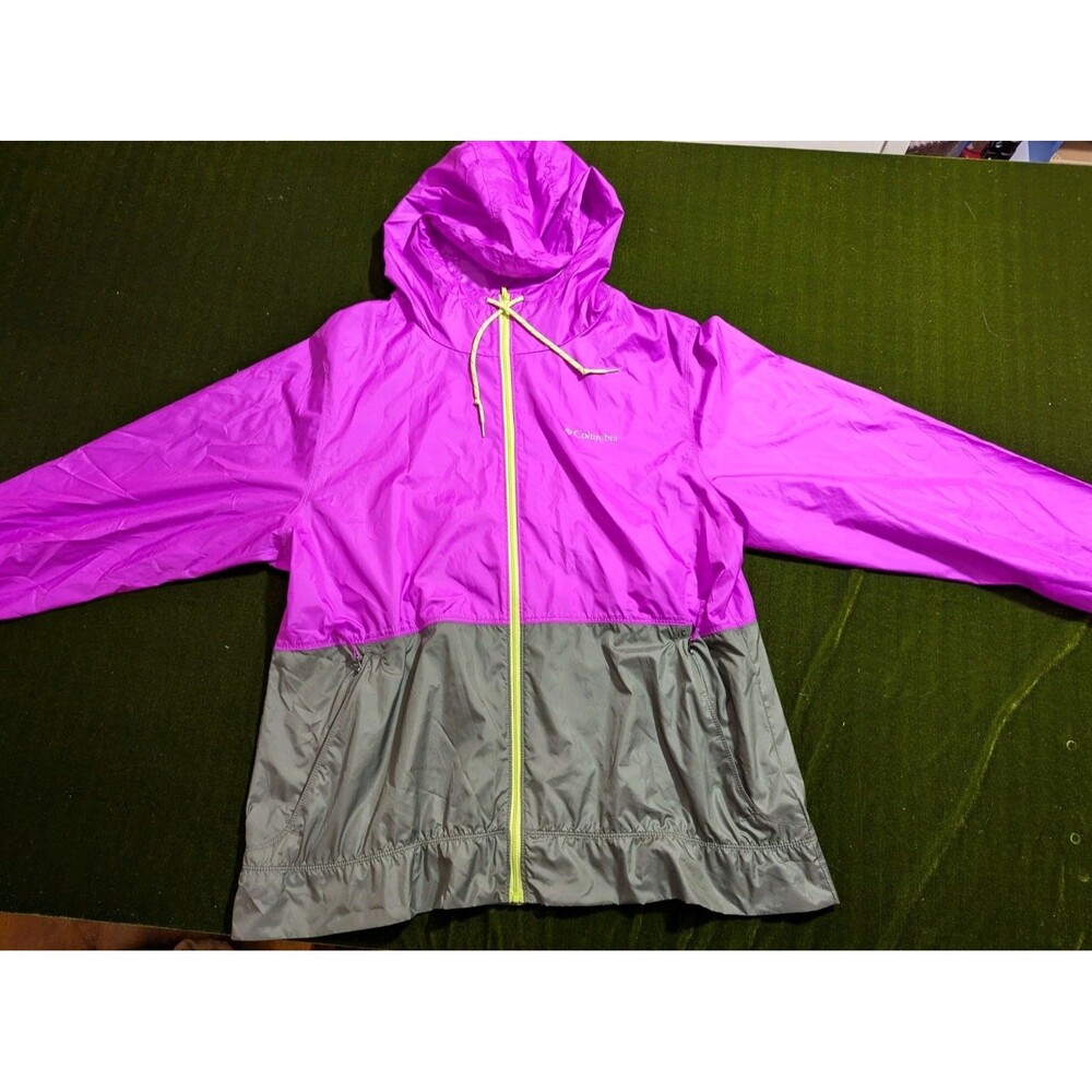 Columbia Womens XL Lightweight Windbreaker Full Zip Rain Jacket Pink Grey Neon